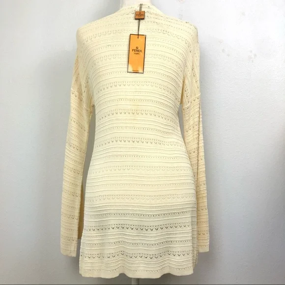 FENDI Bell Sleeve Tea Dye Knit Lace Cardigan 42 M